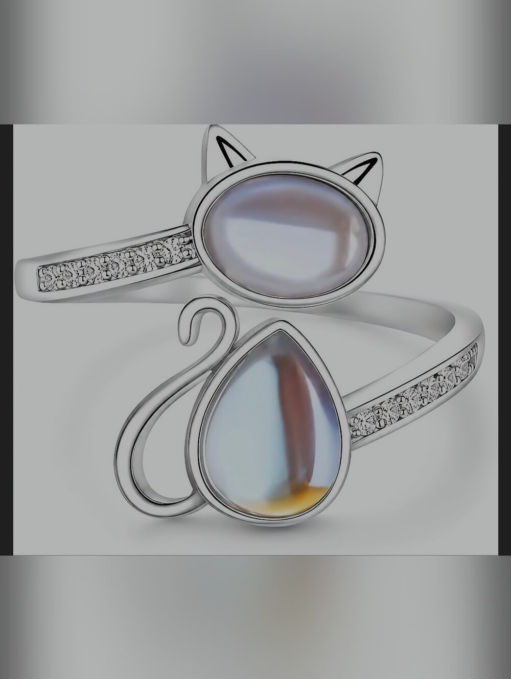 Sterling Silver 925 Cat Ring With Moonstone Not Marked 925!